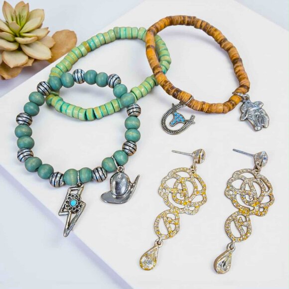 Rhinestone Rose Earring Bracelet Set - Picture 1 of 1